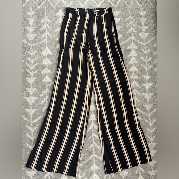 Reformation Pants - Reformation Black and Cream Striped Wide Leg Sheer Pants